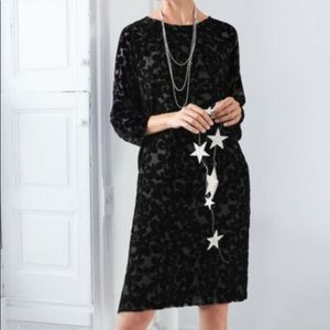 Garnet Hill Velvet Burnout Floral Three Quarter Sleeve Dress